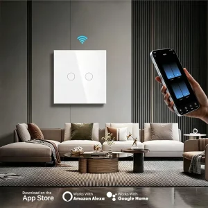 Wifi Smart Wall 2 Gang Touch Switch PC Panel Electric Hotel Use Tuya Smart Life Wireless Remote Control