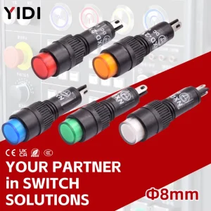 YIDI NXD 215_01 8mm Plastic Red Green Blue White Industrial LED Warning Indicator Light with Solder Pin 3V-220V
