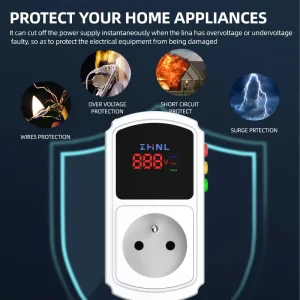 ZHNL Automatic Single Phase Voltage Protector Socket Switcher AC 220V Surge Safe EU Plug Socket for Refrigerator Protection