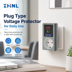 ZHNL EU Digital Household TV Fridge Guard 16A 230V Regulator Plug Type Automatic Socket Over Under Adjustable Voltage Protector