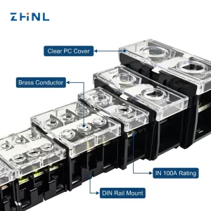 ZHNL IN12 Series High Current Distribution Board Industrial Electrical Cover Busbar Brass Conductor DIN Rail Terminal Block