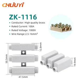 ZK 1116 Screw Terminal Block 5.26 13.3AWG Conductor 100A Max Brass Contacts 1 10 Spring Clamp Termination