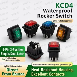 kcd4 rocker switch waterproof six pin 3 position single double card slot toggle power switch red with light rocker switch